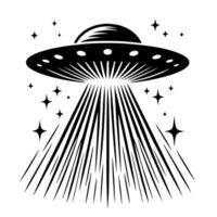 schwarz und Weiß Illustration von ein UFO fliegend Untertasse vektor