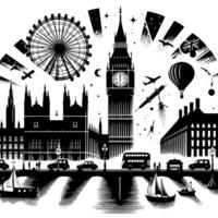 svart och vit illustration av stor ben torn i London vektor