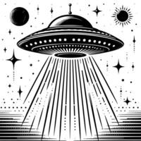 schwarz und Weiß Illustration von ein UFO fliegend Untertasse vektor