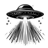 schwarz und Weiß Illustration von ein UFO fliegend Untertasse vektor