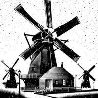 schwarz und Weiß Illustration von ein traditionell alt Windmühle im Holland vektor