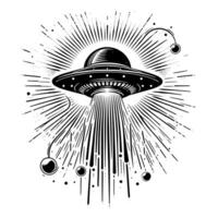 schwarz und Weiß Illustration von ein UFO fliegend Untertasse vektor