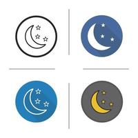 Mond und Sterne-Symbol. flaches Design, lineare und Farbstile. nächtliche Schlafenszeit. nacht isolierte vektorillustrationen vektor