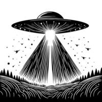 schwarz und Weiß Illustration von ein UFO fliegend Untertasse vektor