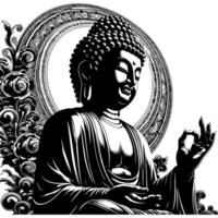 svart och vit illustration av en buddha staty symbol vektor