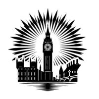 svart och vit illustration av stor ben torn i London vektor
