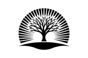 dynamisk solnedgång träd ikon minimalistisk illustration silhouetted för logotyp design vektor