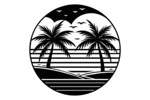 Jahrgang Sommer- Palme Strand minimalistisch Illustration silhouettiert auf Weiß Hintergrund vektor