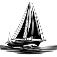 schwarz und Weiß Illustration von ein Segeln Boot vektor