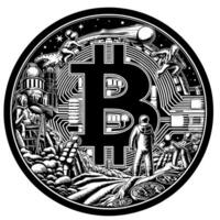 schwarz und Weiß Illustration von ein Single Bitcoin Münze vektor