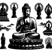 svart och vit illustration av en buddha staty symbol vektor