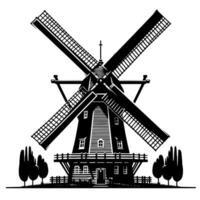 schwarz und Weiß Illustration von ein traditionell alt Windmühle im Holland vektor