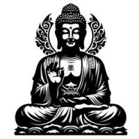 svart och vit illustration av en buddha staty symbol vektor