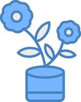 Blumentopf Linie gefüllt Blau Symbol vektor