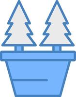 jul träd linje fylld blå ikon vektor