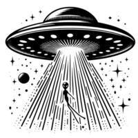 schwarz und Weiß Illustration von ein UFO fliegend Untertasse vektor