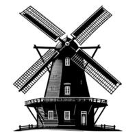 schwarz und Weiß Illustration von ein traditionell alt Windmühle im Holland vektor