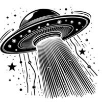 schwarz und Weiß Illustration von ein UFO fliegend Untertasse vektor