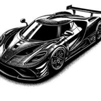svart och vit illustration av en hyperbil sporter bil vektor