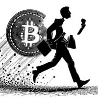 svart och vit illustration av en framgångsrik företag man med bitcoins pengar bilar och luxus vektor