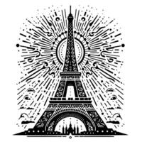 schwarz und Weiß Illustration von das Eiffel Turm Besichtigung im Paris vektor