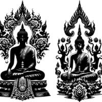 schwarz und Weiß Illustration von ein Buddha Statue Symbol vektor