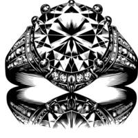 schwarz und Weiß Silhouette von ein perfekt Schnitt funkelnd Solitär Diamant Edelstein vektor
