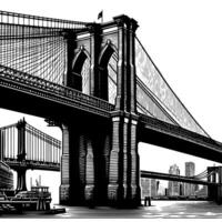 schwarz und Weiß Illustration von Brooklyn Brücke im Neu York Stadt Manhattan vektor