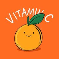 tecknad serie orange. vitamin c, friska begrepp. för affisch, baner, webb, ikon, maskot, bakgrund. hand ritade. friska frukt mat. illustration vektor