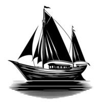 svart och vit illustration av en segling båt vektor