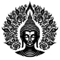 svart och vit illustration av en buddha staty symbol vektor