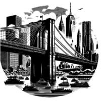 svart och vit illustration av brooklyn bro i ny york stad manhattan vektor