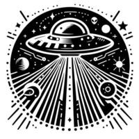 schwarz und Weiß Illustration von ein UFO fliegend Untertasse vektor