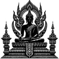 svart och vit illustration av en buddha staty symbol vektor