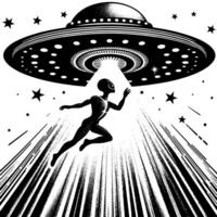 schwarz und Weiß Illustration von ein UFO fliegend Untertasse vektor