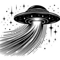 schwarz und Weiß Illustration von ein UFO fliegend Untertasse vektor