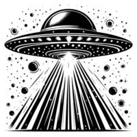 schwarz und Weiß Illustration von ein UFO fliegend Untertasse vektor