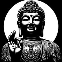 svart och vit illustration av en buddha staty symbol vektor