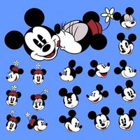 disney animerad karaktär uppsättning minnie mus och mickey mus tecknad serie ansikte uttryck vektor