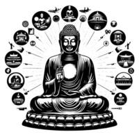 schwarz und Weiß Illustration von ein Buddha Statue Symbol vektor