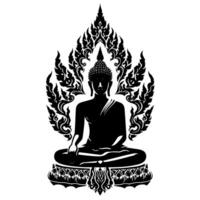 svart och vit illustration av en buddha staty symbol vektor