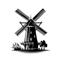 schwarz und Weiß Illustration von ein traditionell alt Windmühle im Holland vektor