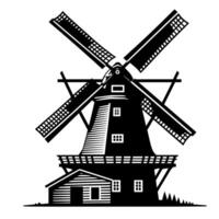 schwarz und Weiß Illustration von ein traditionell alt Windmühle im Holland vektor