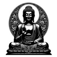 schwarz und Weiß Illustration von ein Buddha Statue Symbol vektor