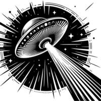 schwarz und Weiß Illustration von ein UFO fliegend Untertasse vektor