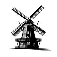 schwarz und Weiß Illustration von ein traditionell alt Windmühle im Holland vektor