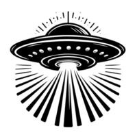 schwarz und Weiß Illustration von ein UFO fliegend Untertasse vektor