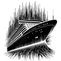 schwarz und Weiß Illustration von ein Ozean Liner beim das Meer vektor