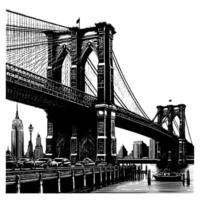 svart och vit illustration av brooklyn bro i ny york stad manhattan vektor
