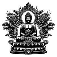 schwarz und Weiß Illustration von ein Buddha Statue Symbol vektor
